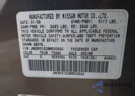 2008 Infiniti M45 from USA, damaged, VIN JNKBY01E28M500644